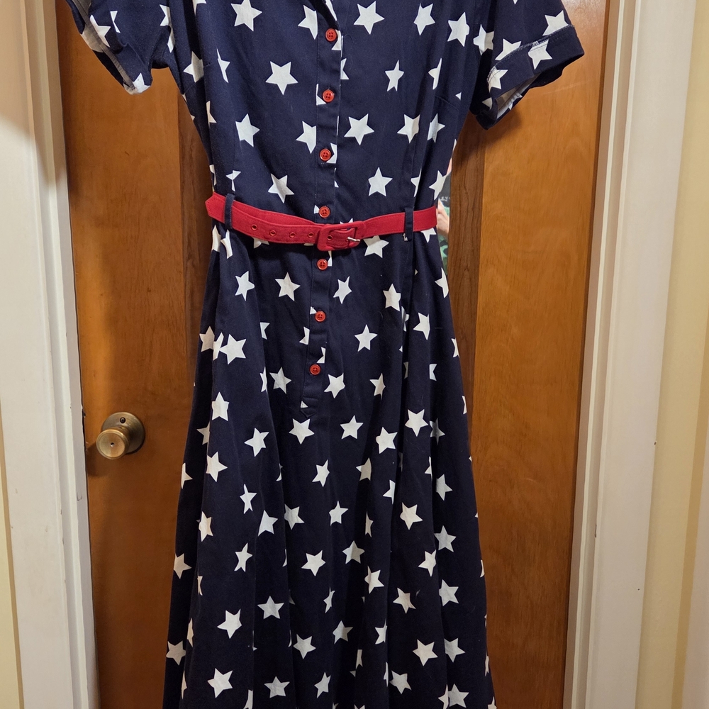 Collectif Blue and White Flutter Sleeve Midi Sundress - Picture 2 of 5